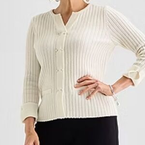 Liz Claiborne Cream Ribbed Cardigan